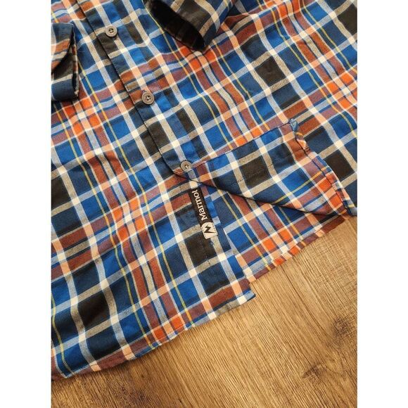 Marmot Men's Med LS pocket button up performance poly plaid shirt multicolor - Picture 3 of 8